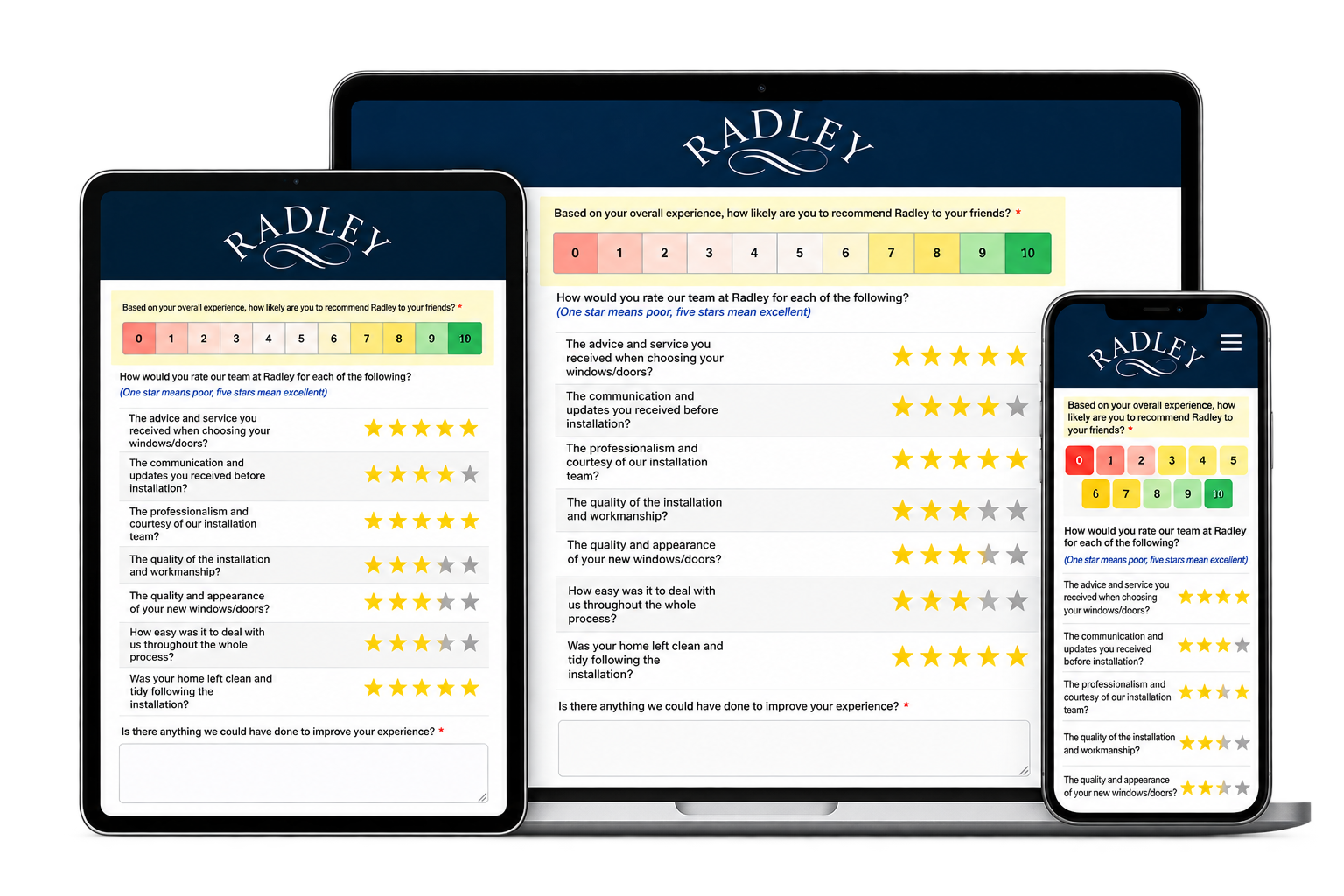 Responsive RADLEY survey device mockup
